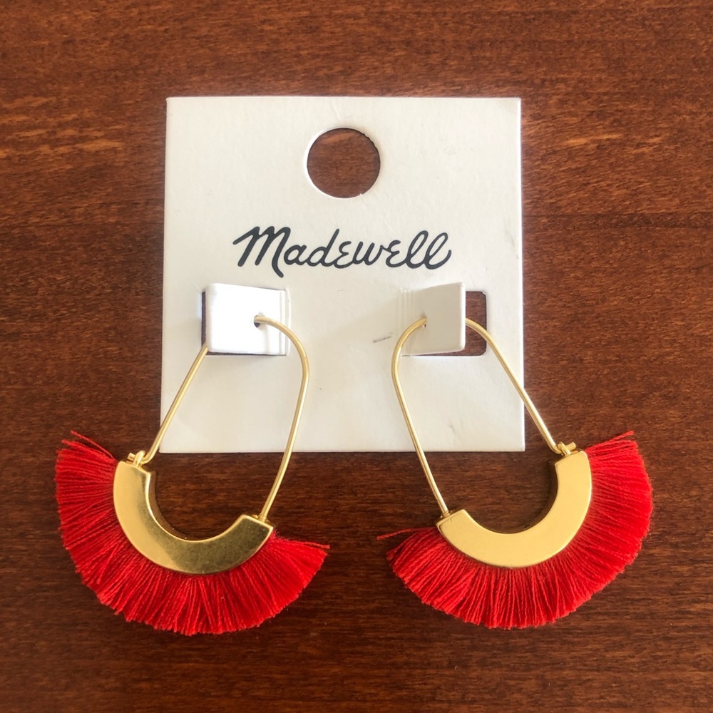 Madewell Arc Wire fringe earrings poppy red